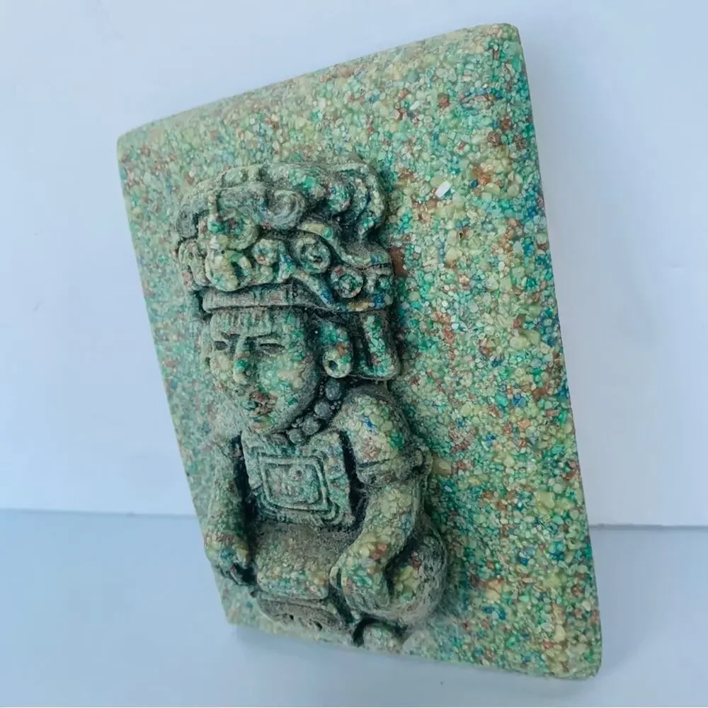 Vintage Zarebski Inza Mexican Art Crushed Malachite Stone Plaque Wall Art